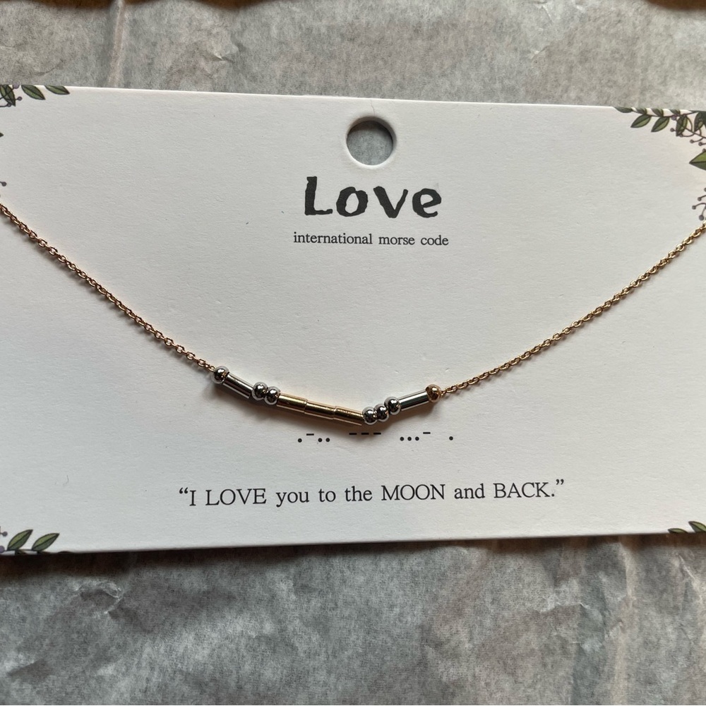 Love You Moon Back Morse Code Necklace in Gold and Silver